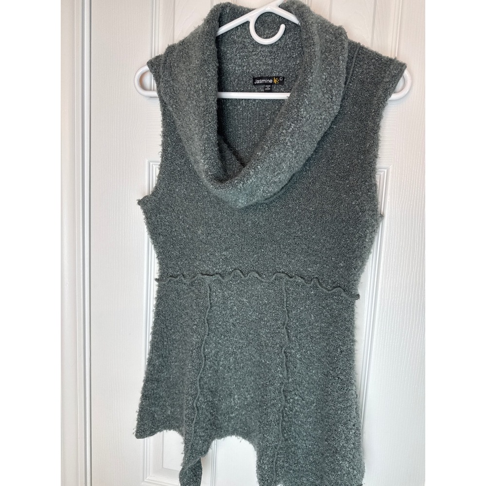 Jasmine KS Womens L Gray Boucle Cowl Neck Sweater Vest Asymmetrical Peplum
